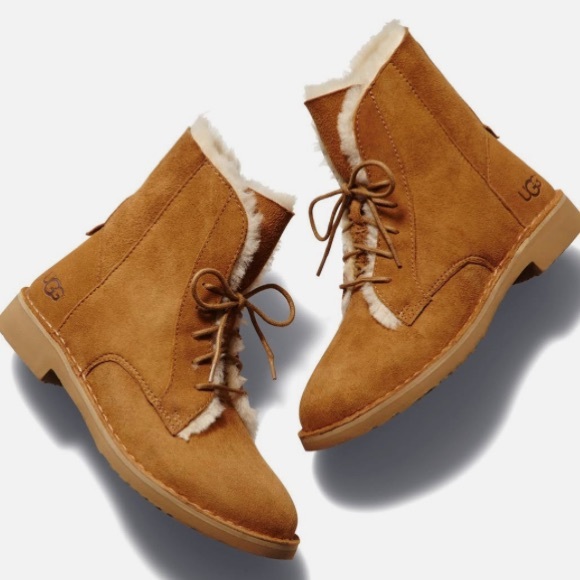 UGG QUINCY SUEDE LACE UP SHEEPSKIN LINED BOOTS - Picture 12 of 12